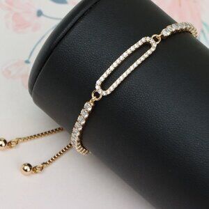 Elegant Rose Gold A-Bracelet with Sparkling Cubic Zirconia Accents, XPAB0649